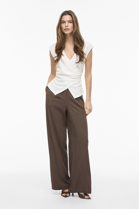 Vila, Pantaloni cu talie inalta si croiala ampla, Maro