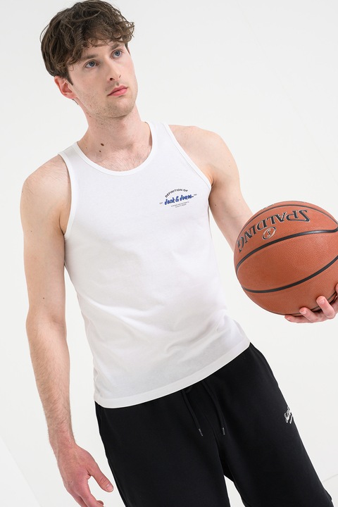 Jack & Jones, Top din bumbac cu imprimeu logo discret Brandon, Alb