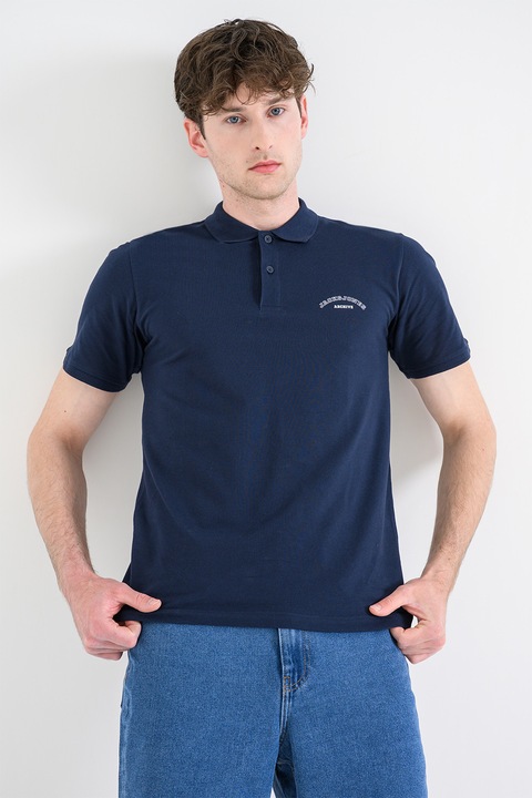 Jack & Jones, College galléros biopamut póló, Tengerészkék
