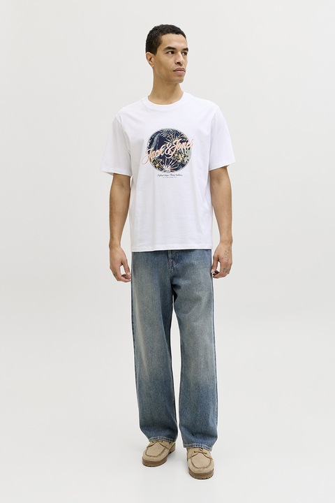 Jack & Jones, Mintás pamutpóló logóval, Fehér