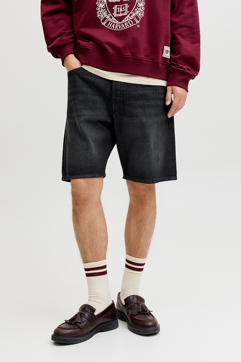 Jack & Jones, Blugi scurti cu aspect decolorat, Negru stins
