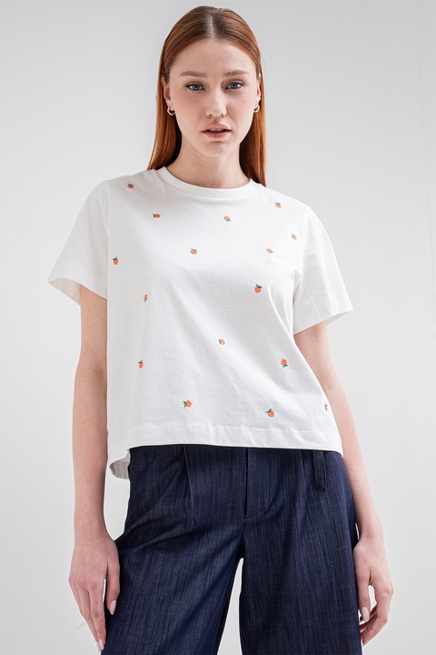 Vero Moda, Tricou din bumbac organic cu broderie, Rosu/Alb