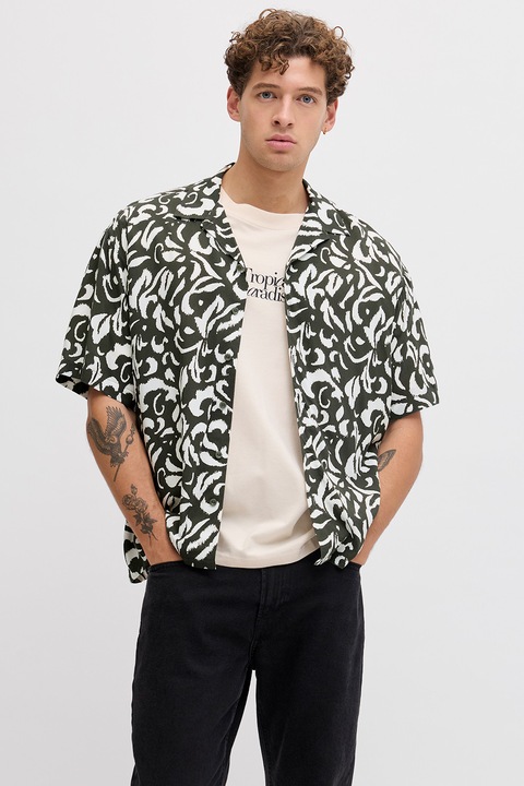 JJ Rebel, Rövid ujjú mintás ing, Fehér/Khaki