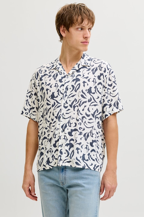 JJ Rebel, Rövid ujjú mintás ing, Törtfehér/Tengerészkék