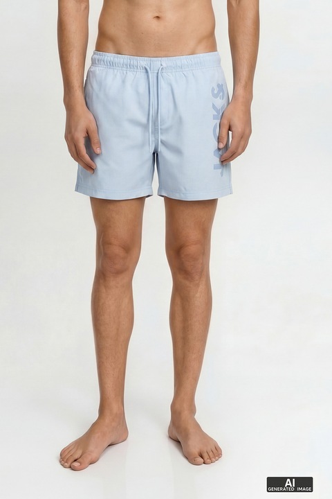 Jack & Jones, Pantaloni scurti de baie cu imprimeu logo, Albastru pastel, M