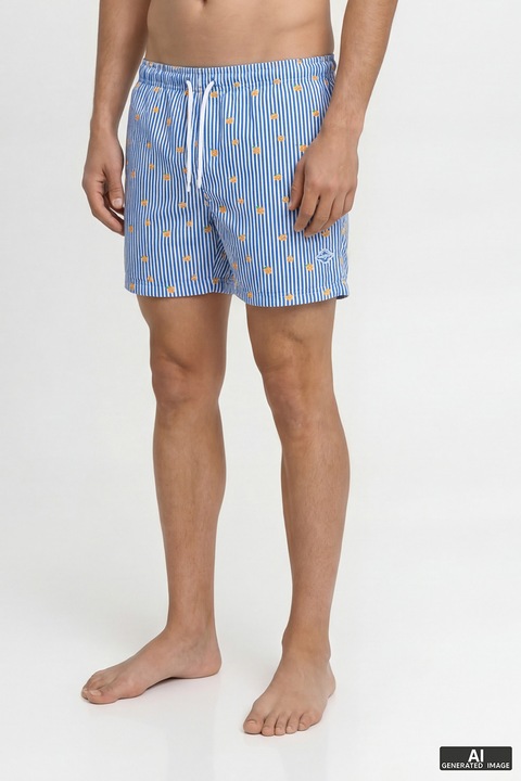 Jack & Jones, Pantaloni scurti de baie cu imprimeu grafic, Albastru azur, S