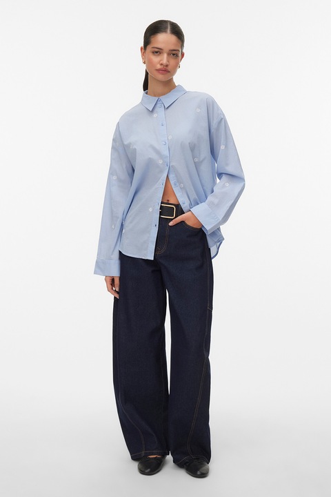 Vero Moda, Bő fazonú ing virághímzéssel, Azúrkék