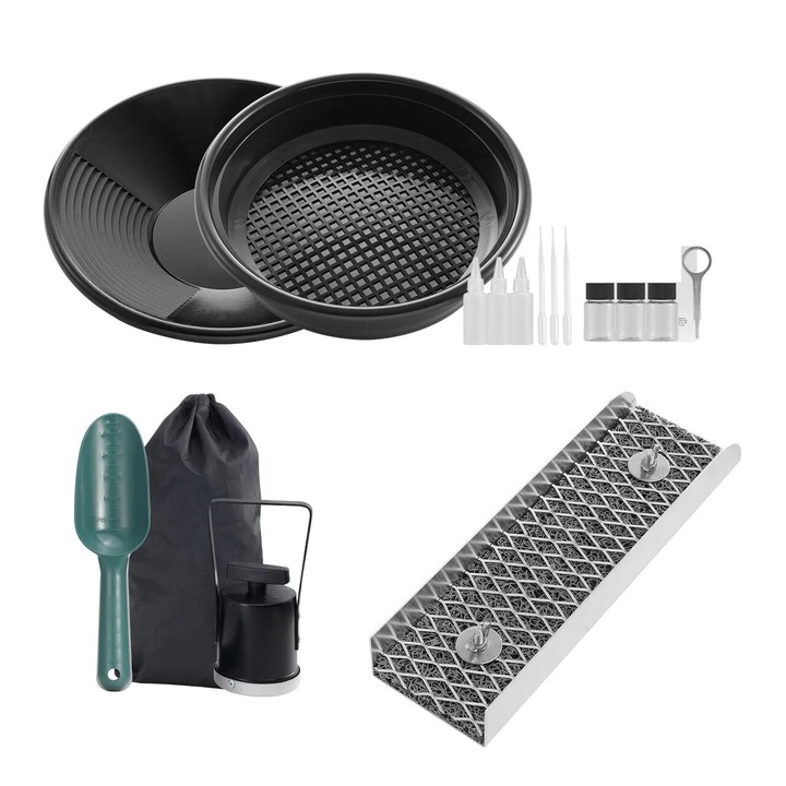 Kit mini prospectare aur Vivatechnix, 16 piese, aluminiu/plastic, rucsac, 8, 9x30, 48cm