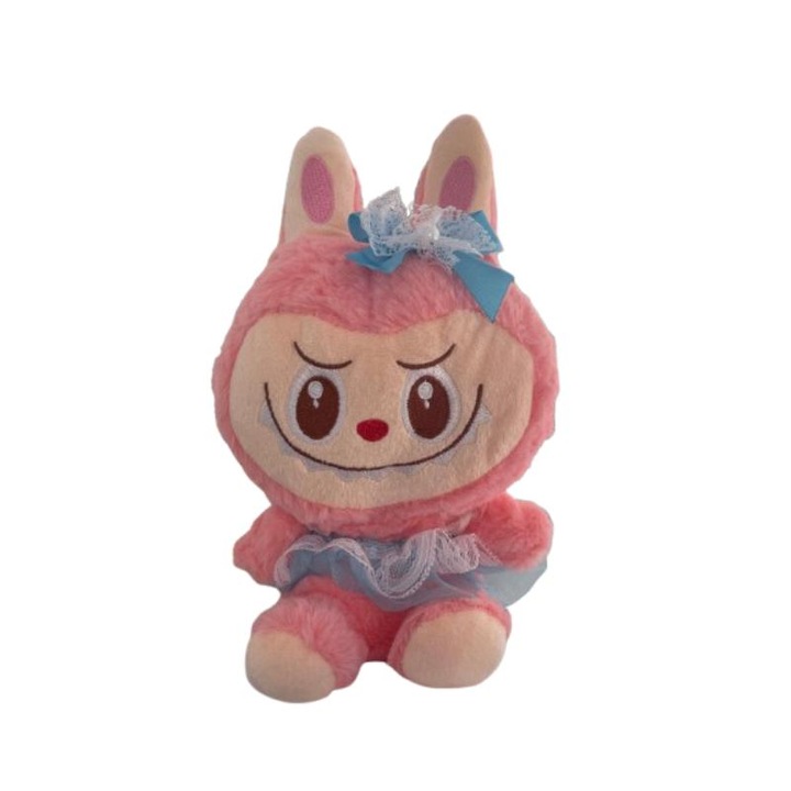 Labubu figura, plüss játék, rózsaszín, 25 cm, lányoknak, 3 év+