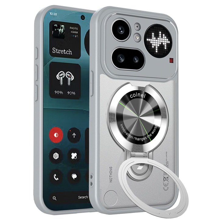 Husa pentru Nothing Phone 4a Pro, MagSafe, Anti-Soc, Suport Magnetic Pliabil, Protectie Camera, Gri