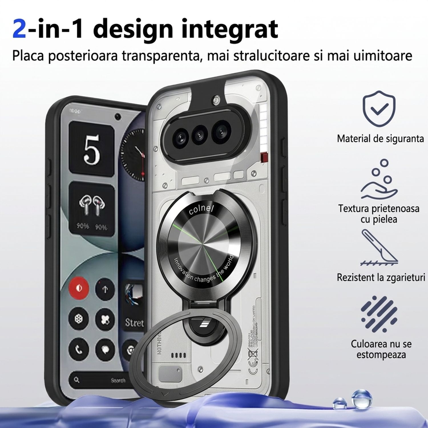 Husa pentru Nothing Phone 4a, MagSafe, Suport Pliabil Invizibil, Design Armat Anti-Impact, Protectie Ridicata Lentila, Gri
