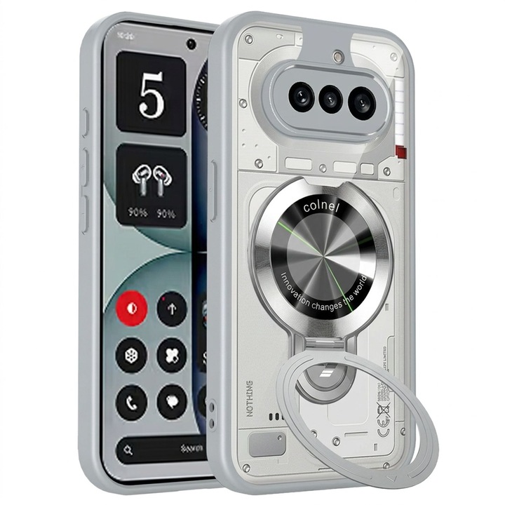 Husa pentru Nothing Phone 4a, MagSafe, Suport Pliabil Invizibil, Design Armat Anti-Impact, Protectie Ridicata Lentila, Gri