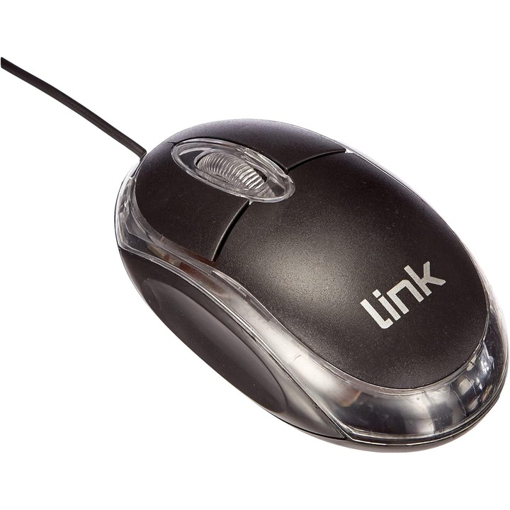 Мишка оптична мини LINK LK-MOS04, 3 бутона, червен осветен сензор, USB, 1.10м, черна