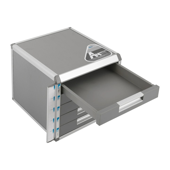 Cutie de depozitare cu 5 sertare, gri, dimensiuni 31, 5x35x29, 8cm, ideal pentru birou