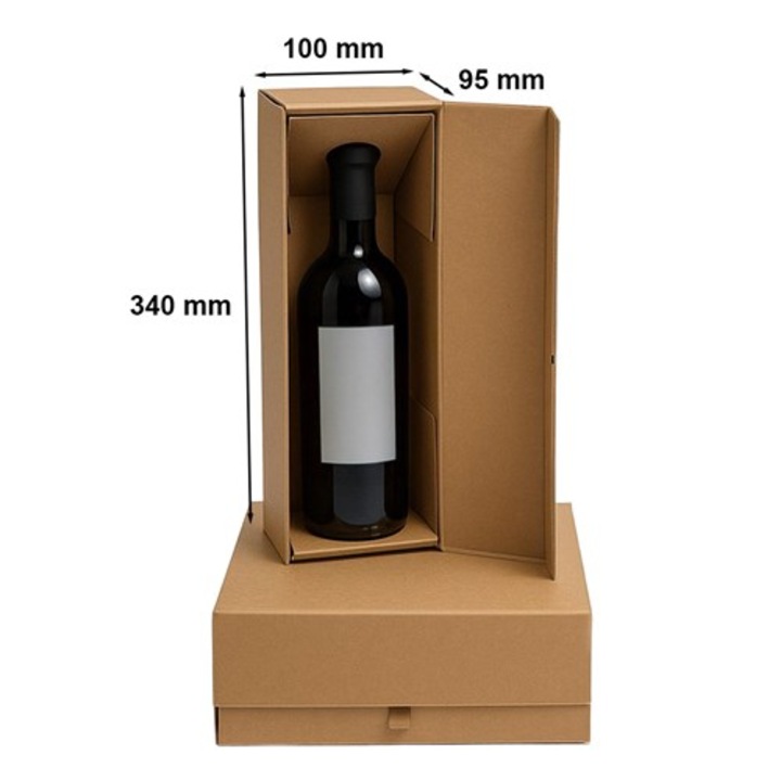 Cutie pentru 1 sticlă de vin, Neopak, Kraft, cu închidere magnetică, 340x100x95 mm