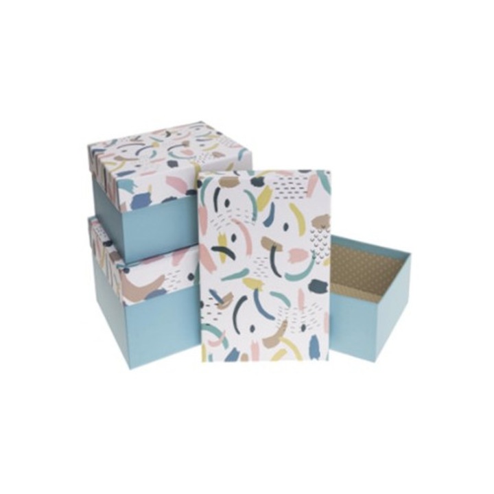 Set 3 Cutii Neopak Decorative pentru Cadouri, Multicolor, Dimensiuni: 20x20x7cm, 22x22x9cm, 24x24x11.5cm