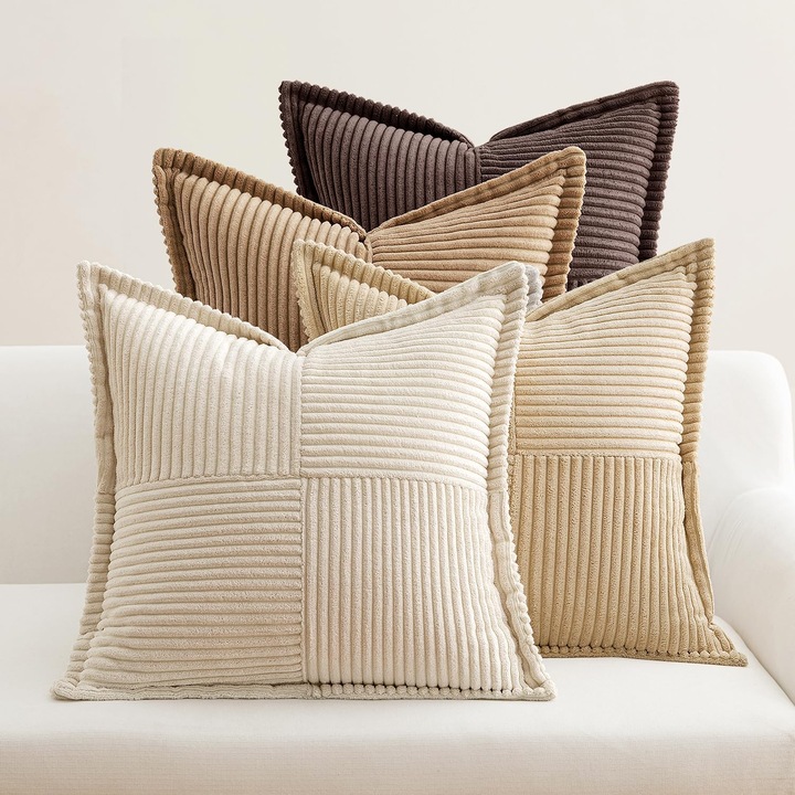 Set 4 fete perna decorative EMEMA, model texturat, 40 x 40 cm, textura catifea reiata, multicolor