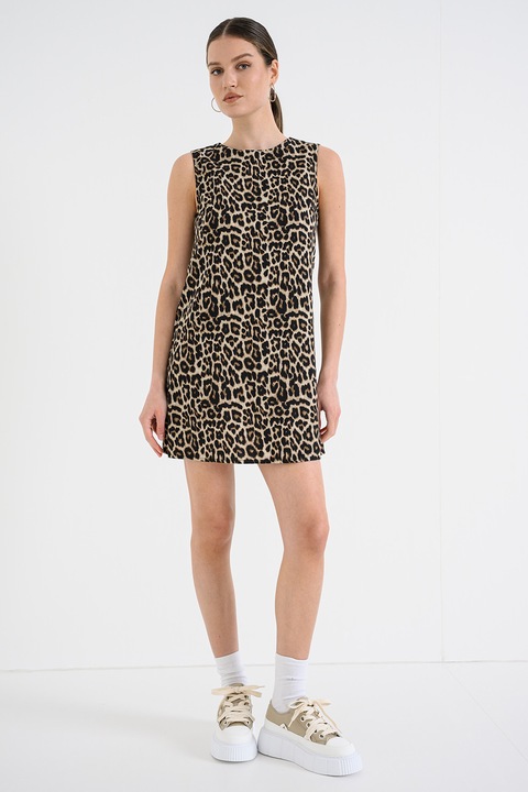Only, Rochie mini fara maneci, Negru, Maro deschis, XL