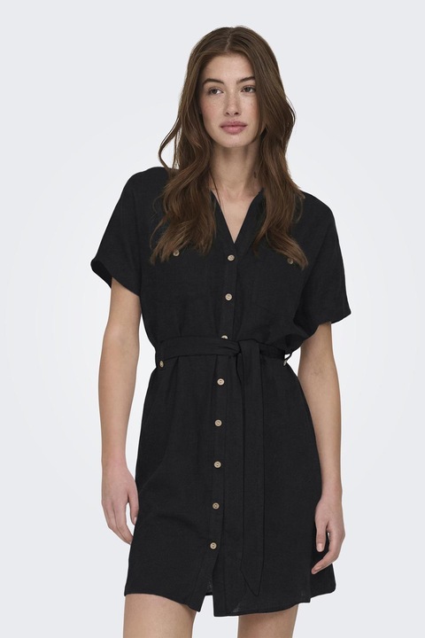 Only, Rochie-camasa din amesec de in cu maneci scurte, Negru