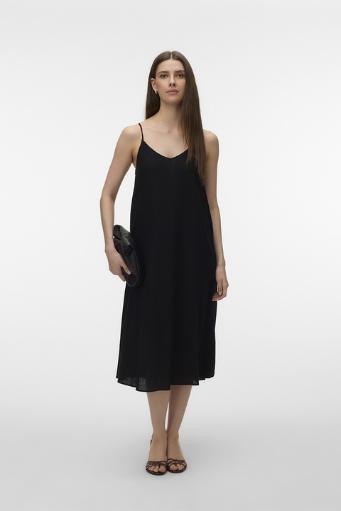Vero Moda, Миди рокля с лен, Черен
