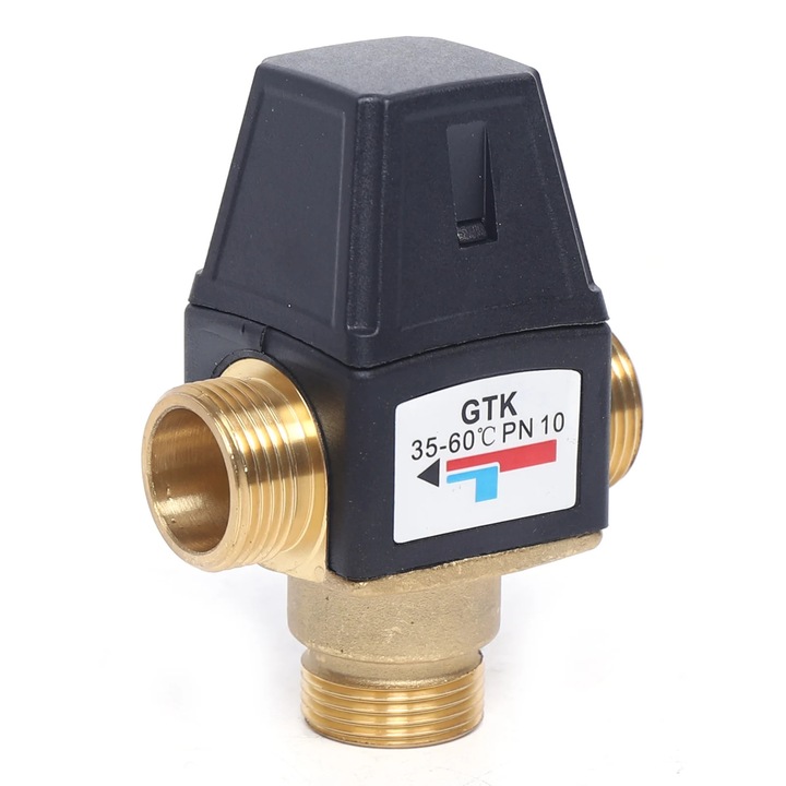 Valvă termostatică de amestec, neagră, DN20, control temperatură 35-60°C, protecție anti-opărire