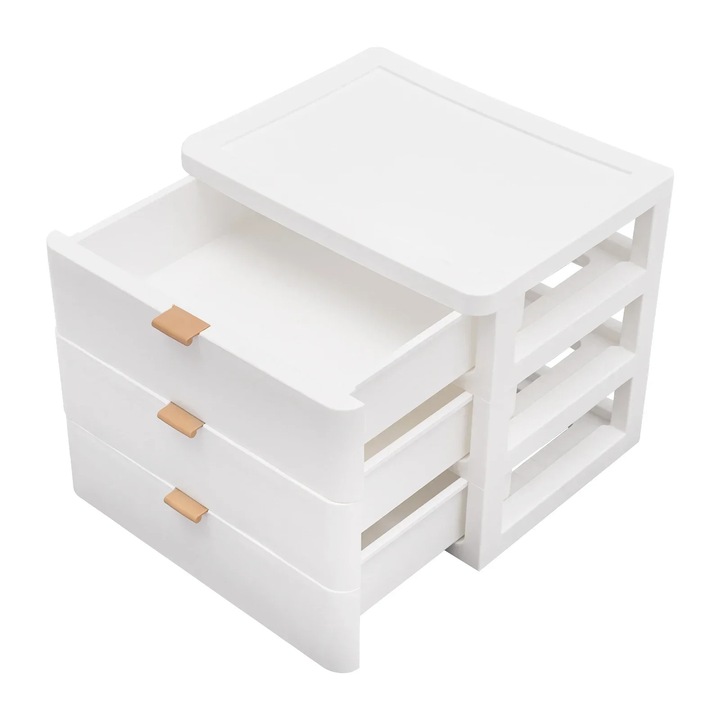 Organizator birou alb cu 3 sertare și platformă superioară, 26x20, 2x22, 3cm