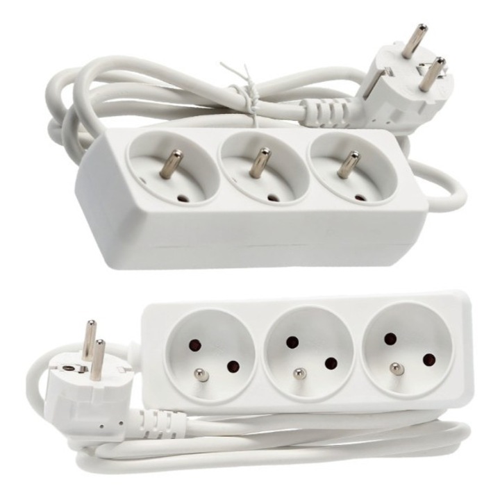 Удължител - 3 контакта - 1,5 метра - бял