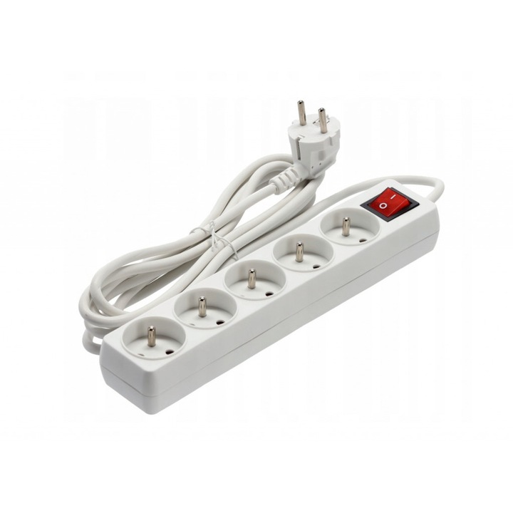 Cablu prelungitor cu întrerupător - 5 prize 3 metri