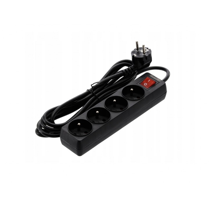Cablu prelungitor cu întrerupător - 4 prize 3 metri negru