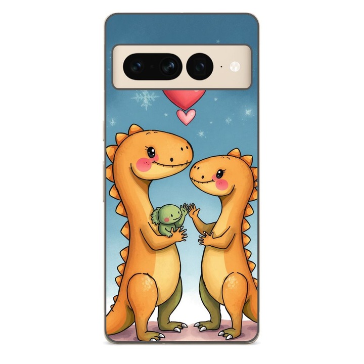 Husa compatibila cu Google Pixel 7 Pro Silicon Gel Tpu Model Dino Cute Family