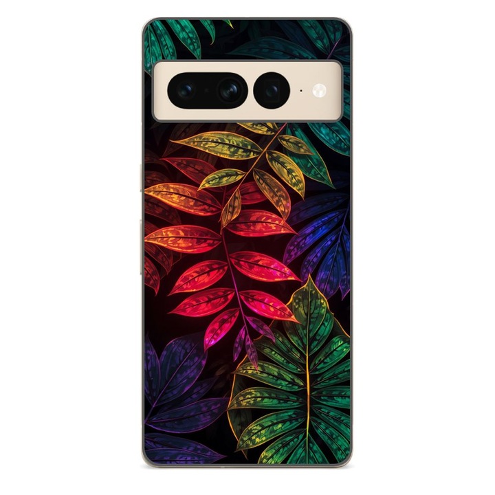 Husa compatibila cu Google Pixel 7 Pro Silicon Gel Tpu Model Minmal Neon Leaves Pattern