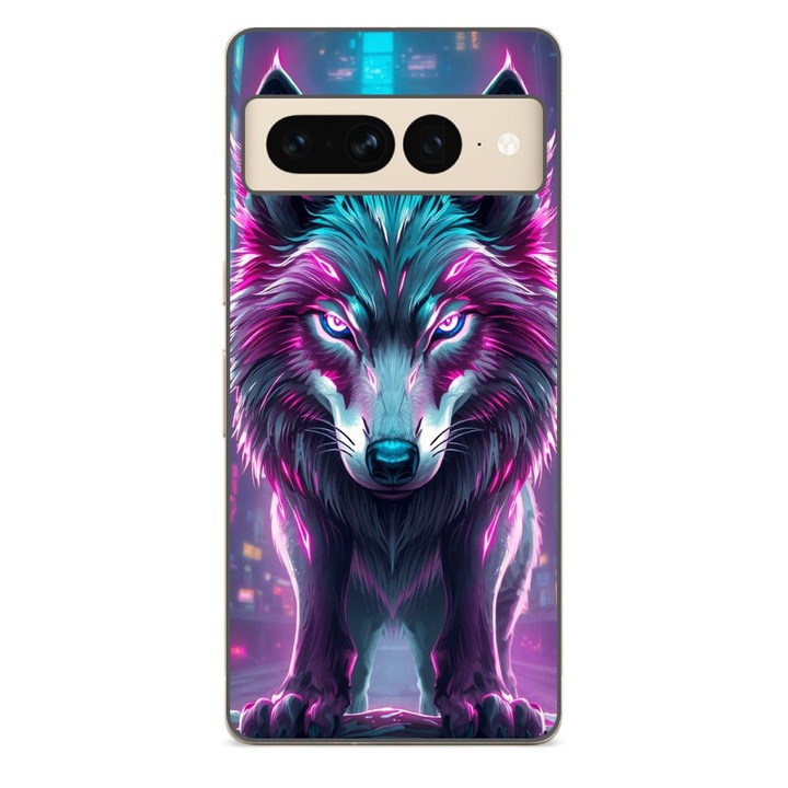 Husa compatibila cu Google Pixel 7 Pro Silicon Gel Tpu Model Cyberpunk Wolf
