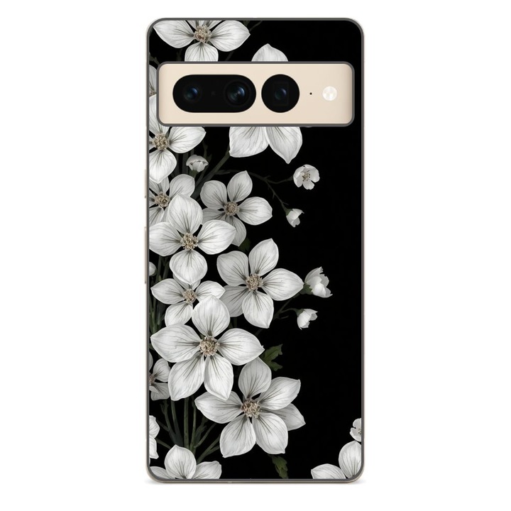 Husa compatibila cu Google Pixel 7 Pro Silicon Gel Tpu Model Pure White Flowers