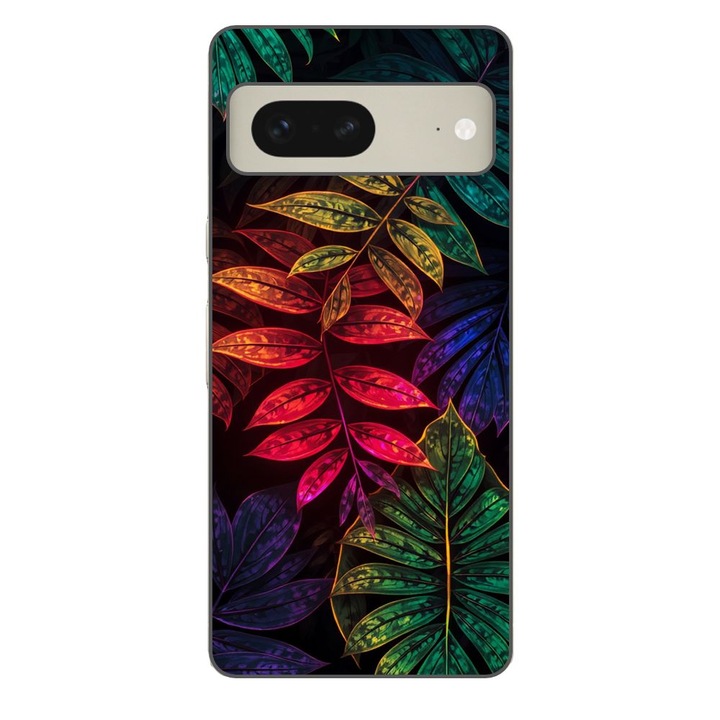 Husa compatibila cu Google Pixel 7 Silicon Gel Tpu Model Minmal Neon Leaves Pattern