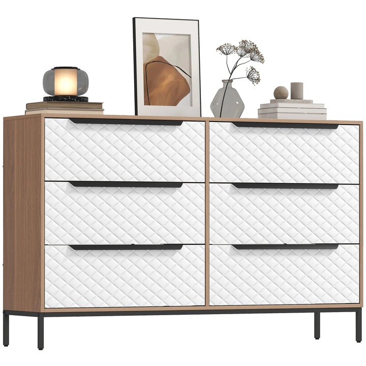 Comodă cu 6 sertare, lemn natural, 117, 5x30x73, 5 cm