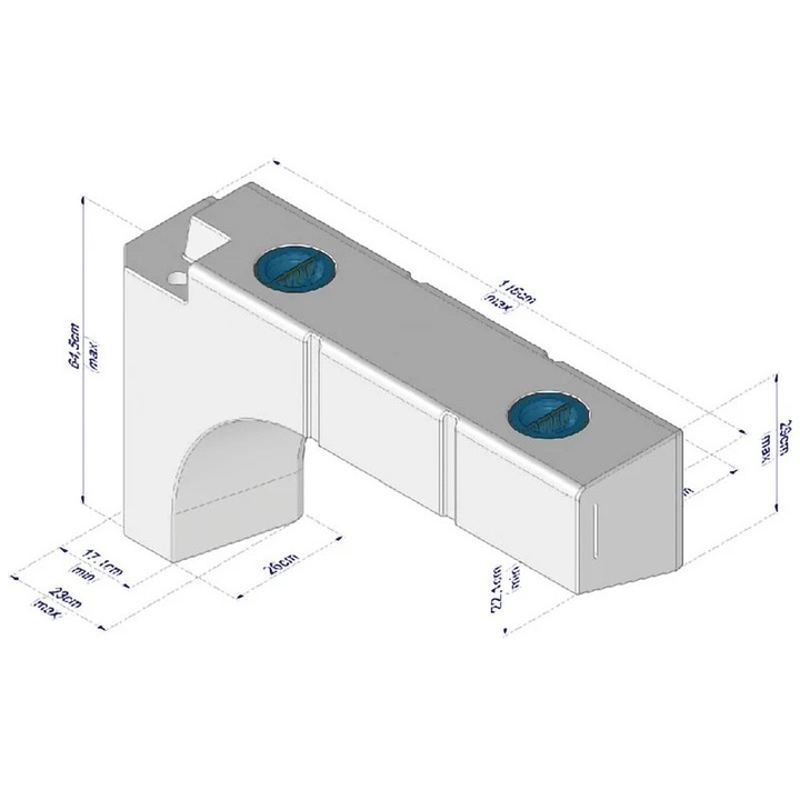 Rezervor apă 95l APLAST, dimensiuni 1150x645x260mm, instalare peste contraaripa STANGA
