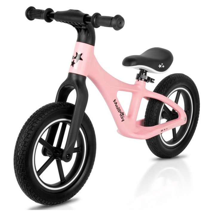 Bicicleta fara pedale pentru copii Malplay Pink, cu saua reglabila, roti 12 inch din PU, 55 x 89 x 42 cm