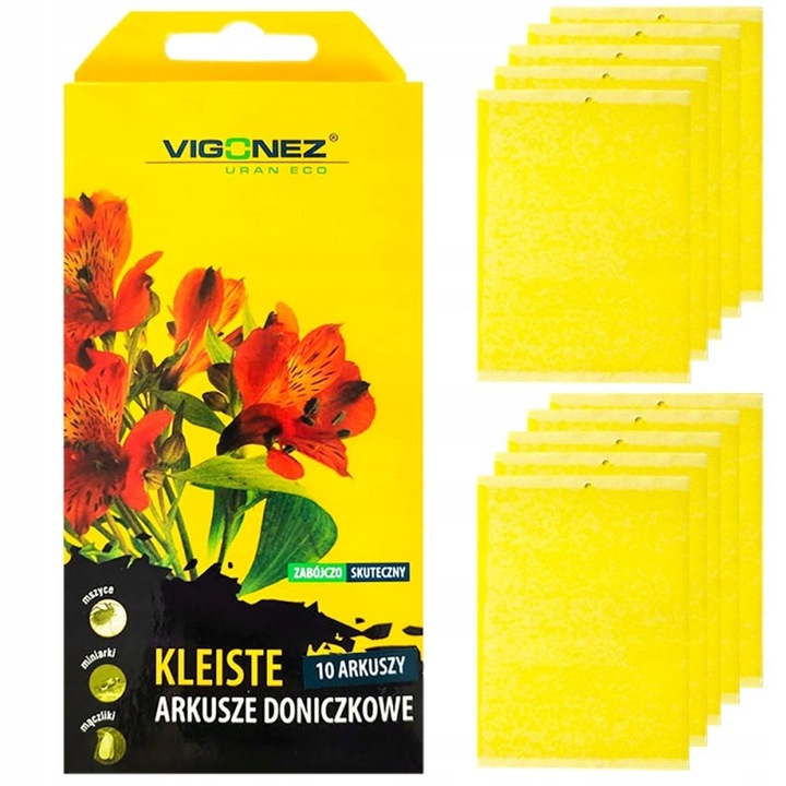 Capcane adezive galbene pentru plante Vigonez, set 10 bucăți, lipici puternic, rezistente la apă și soare