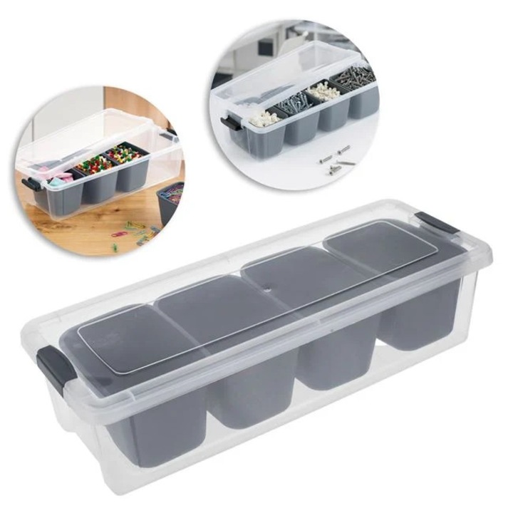 Cutie organizator plastic BAMI cu 4 compartimente, 37, 5x14, 5x9, 5cm, cu capac