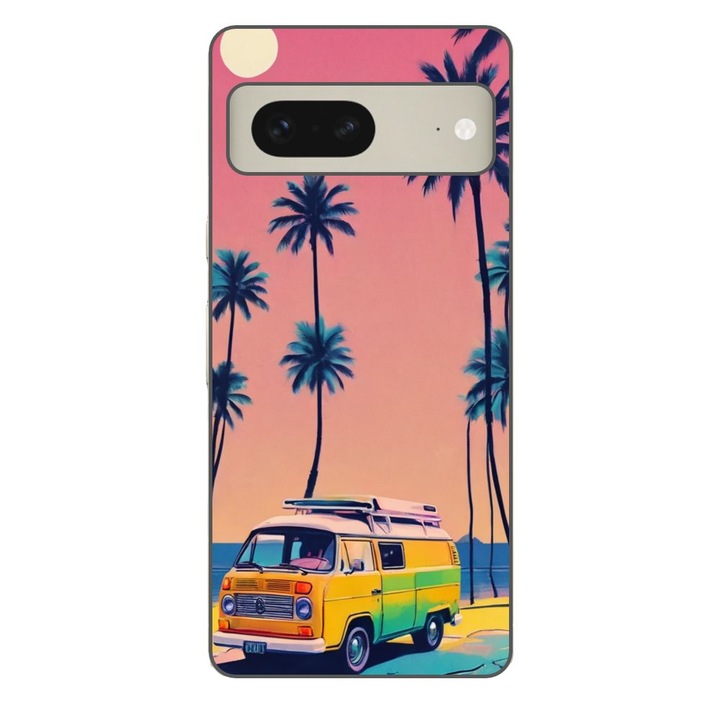 Husa compatibila cu Google Pixel 7 Silicon Gel Tpu Model Summer Vibes Camper and Palms Pop Art