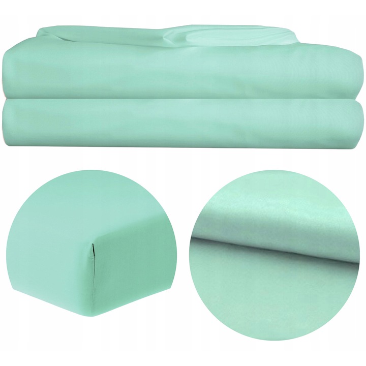 Cearsaf de pat, KONEY, 160 x 200 cm, Fara elasticitate, Verde menta, Hipoalergenic, Fara imprimeu, Material placut la atingere, Rezistent, Se adapteaza perfect saltelei, Microfibra
