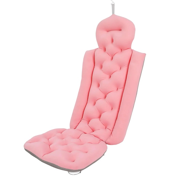 Perna de baie pentru întregul corp, roz, moale, suport ergonomic pentru cap, gât, spate