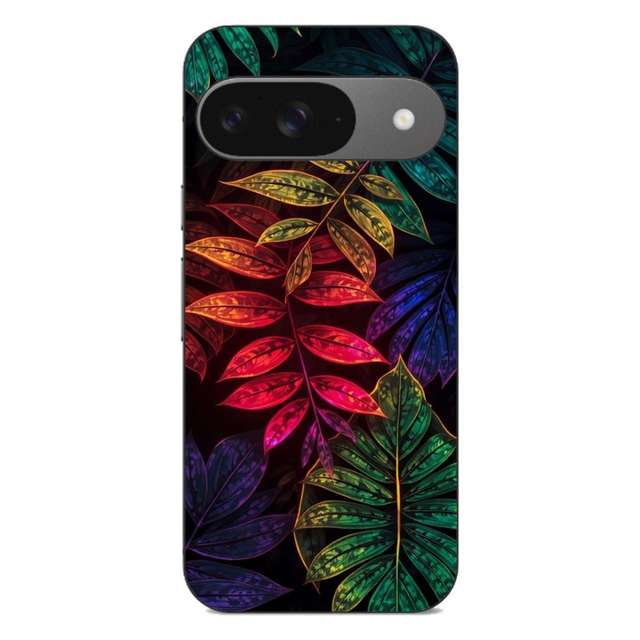 Husa compatibila cu Google Pixel 9 Pro Silicon Gel Tpu Model Minmal Neon Leaves Pattern