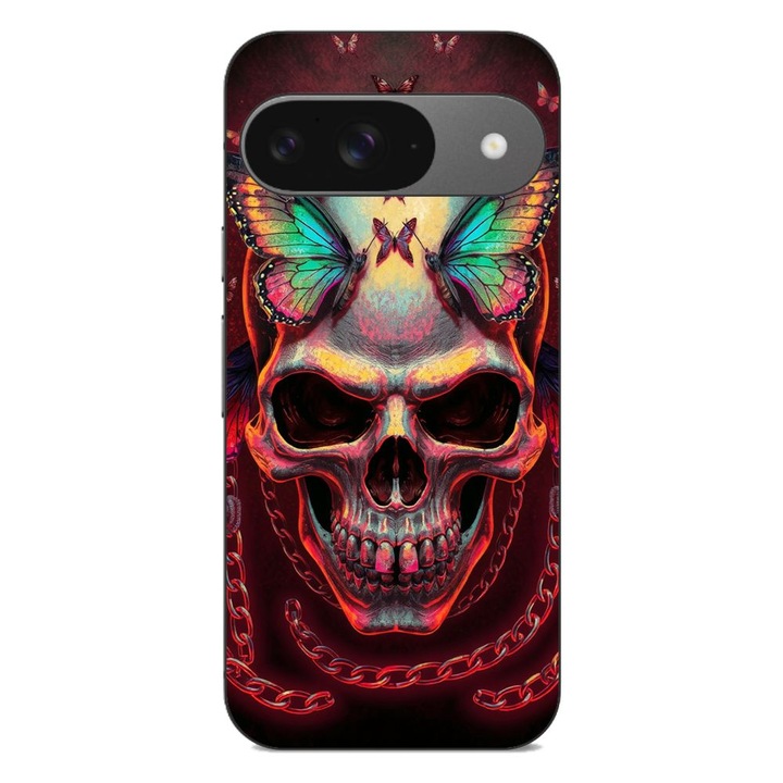 Husa compatibila cu Google Pixel 9 Pro Silicon Gel Tpu Model Holographic Skull with butterflies