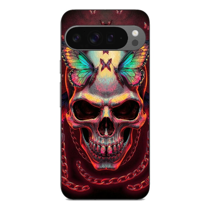 Husa compatibila cu Google Pixel 9 Pro XL Silicon Gel Tpu Model Holographic Skull with butterflies