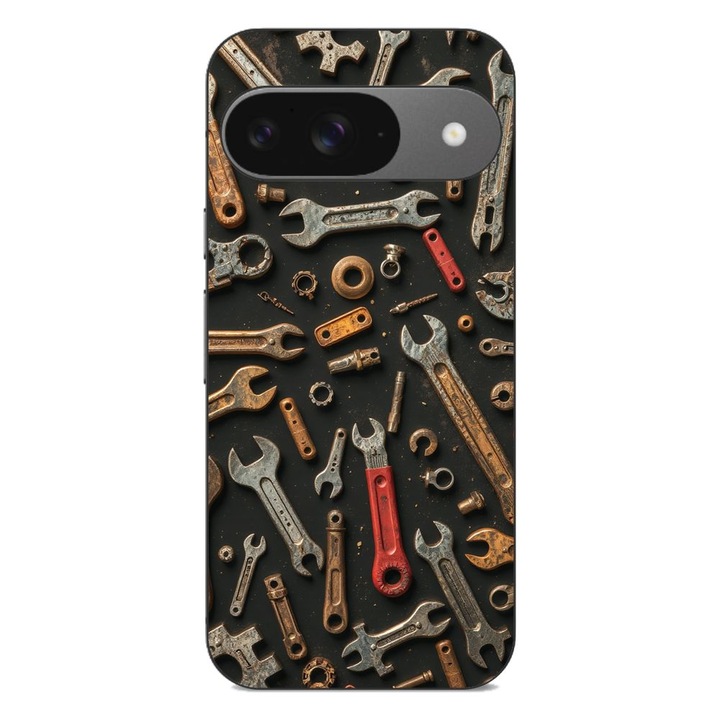 Husa compatibila cu Google Pixel 9 Silicon Gel Tpu Model Mechanic Tools Pattern