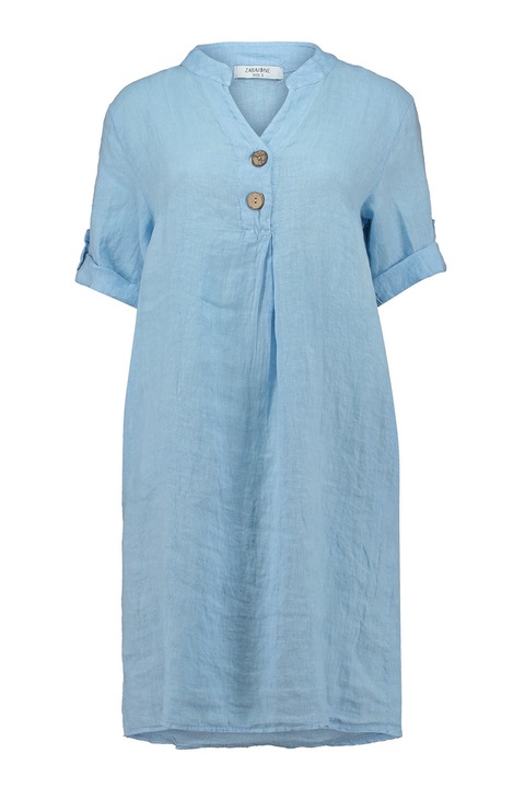 Zabaione, Rochie-tunica din in cu fenta cu nasturi, Albastru lavanda