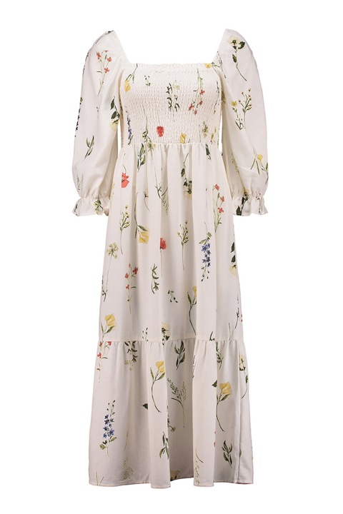 Zabaione, Rochie evazata din amestec de modal cu imprimeu, Crem