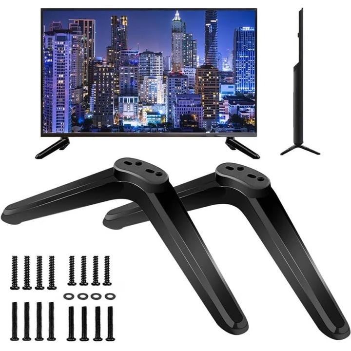 Suport universal pentru televizor din doua piese, cu picioare reglabile sau baza de montare, potrivit pentru televizoare LCD/LED de 32, 40, 49, 50 si 55 de inci, inclusiv Samsung, LG, TCL, Vizio si alte marci populare, negru