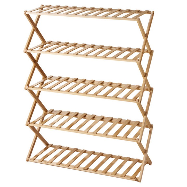 Suport pentru pantofi, Home Styling Collection, 5 niveluri, bambus, maro, 67x25x87cm